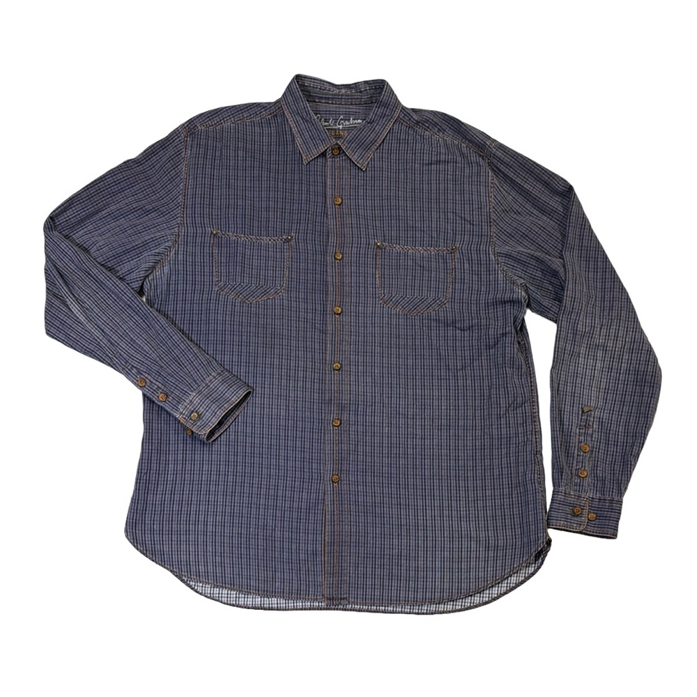 Robert Graham mens 2XL XXL blue check plaid vintage style button up shirt EUC